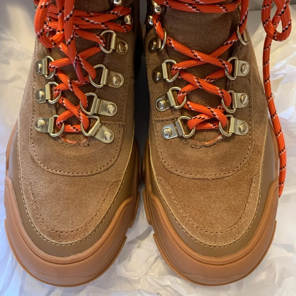 Villa Rouge Gem Winter Boots Cognac Leather Suede Brown Red Laces Women’s 5.5 - Picture 5 of 9